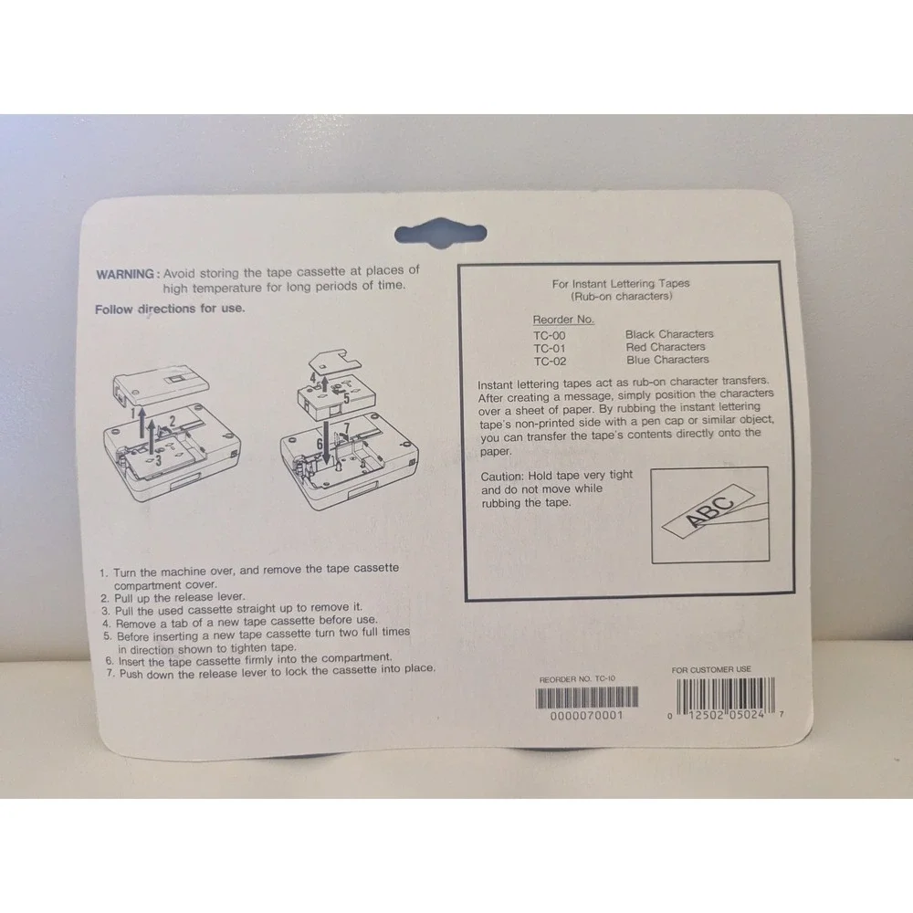 NOS Brother P-Touch TC 10 Black On Clear Tape Cassette 2 Pack 12mm‎ 1/2